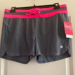 NWT Free Country Drawstring Swim Short, Grey/Pink, XL.